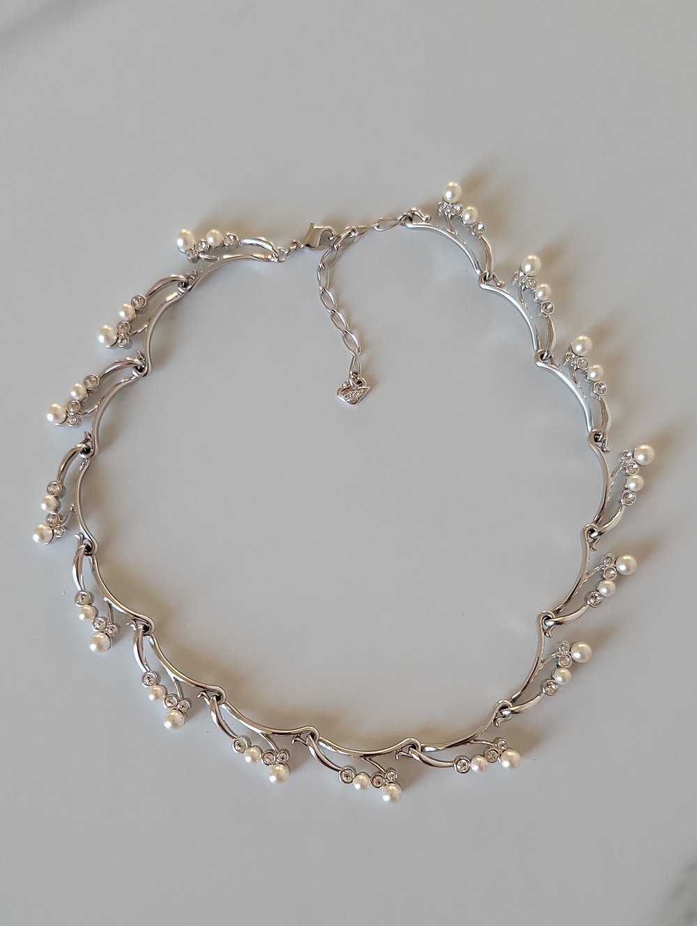 Swarosvki Silver Pearl Accent Choker Necklace